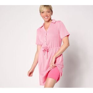 Sport Savvy Women's Petite Dress PM Seersucker Button Front Set Pink A639935